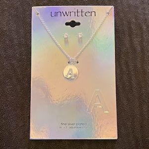 Initial A Necklace with Silver earrings